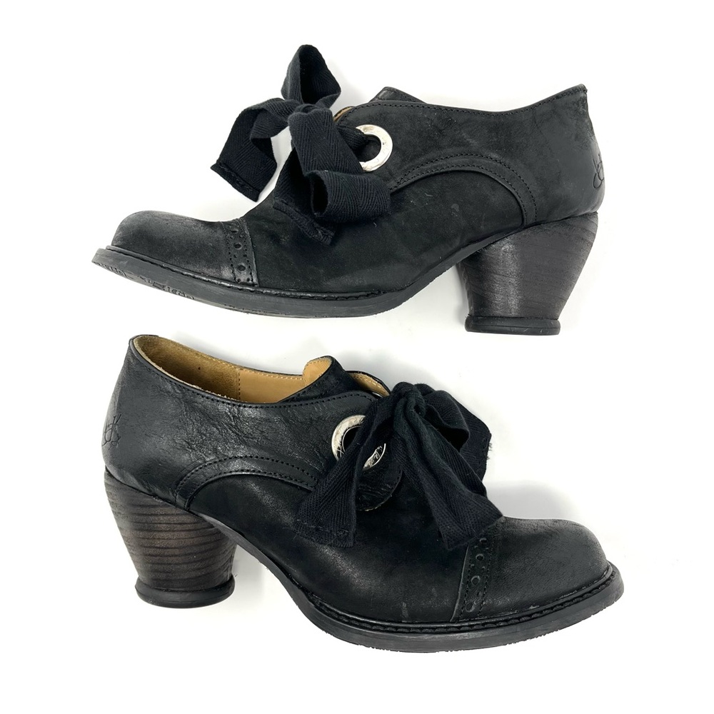 John Fluevog Black Leather East End Templeton Lace Up Oxford Shoes Heels Pumps 7 - Picture 8 of 13